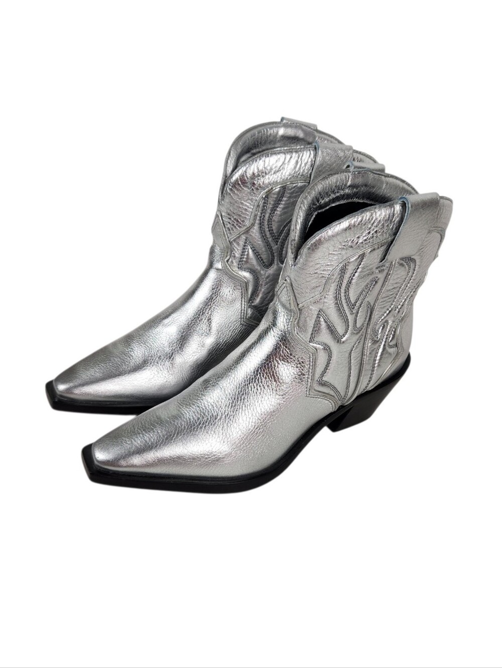Reformation Otto Mini Silver Metallic Leather Western Boots Womens Size 7.5